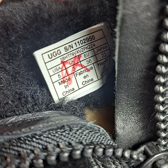 UGG Fluff Punk Zip Boot Sheepskin Women's Sz 5 Black Vibram Bottoms (VGC) - Picture 9 of 10